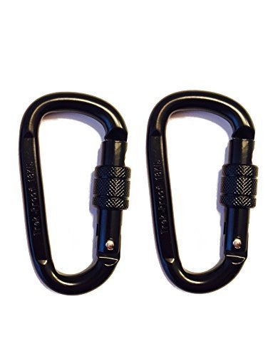 18KN Carabiner Clip Set (2-Pack) Locking D-Ring with Heavy Duty Steel Alloy – Hammocks, Camping, Hiking, Traveling – Black – 4000 lb. Weight Capacity